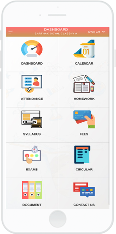 School ERP India mobile app dashboard