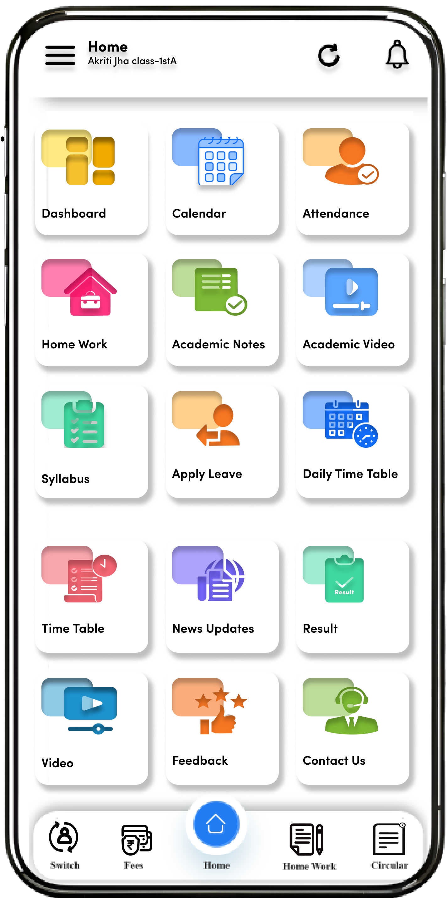 School ERP mobile app student feature
